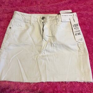 Celebrity pink, white mini skirt